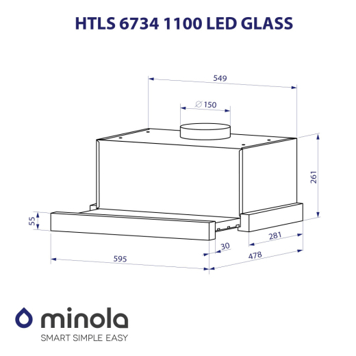 Вытяжки Minola HTLS 6734 BL 1100 LED GLASS - 10