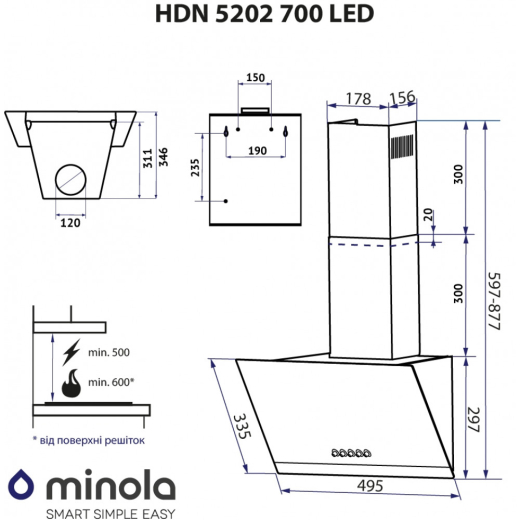 Витяжка Minola HDN 5202 BL/INOX 700 LED - 14