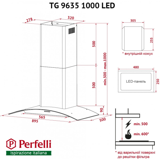 Витяжка Perfelli TG 9635 I 1000 LED - 11