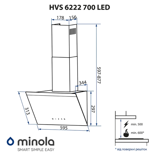 Вытяжка Minola HVS 6222 BL/INOX 700 LED - 13