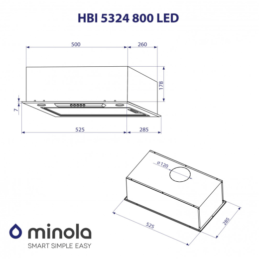 Вытяжка полновстраиваемая Minola HBI 5324 BL 800 LED - 9