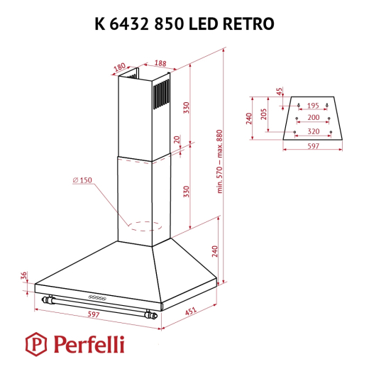 Вытяжка Perfelli K 6432 WH 850 LED RETRO - 10