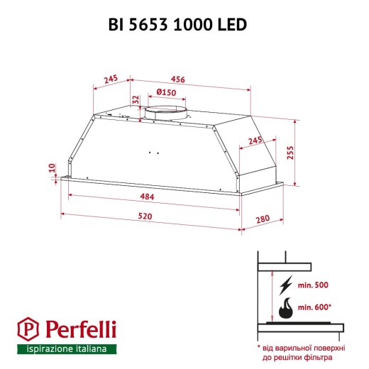 Вытяжка полновстраиваемая Perfelli BI 5653 BL 1000 LED - 11