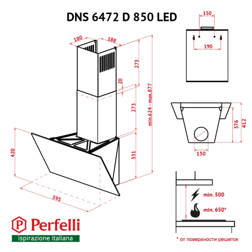Витяжка Perfelli DNS 6472 D 850 BL LED - 15