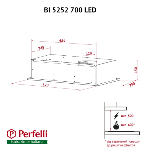 Вытяжка полновстраиваемая Perfelli BI 5252 I 700 LED - 12