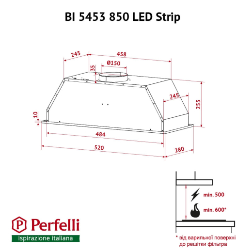 Вытяжка полновстраиваемая Perfelli BI 5453 I 850 LED Strip - 11