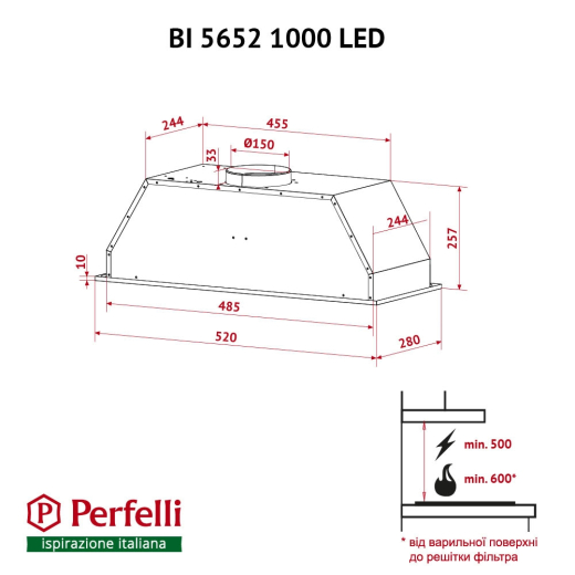 Вытяжка полновстраиваемая Perfelli BI 5652 BL 1000 LED - 11