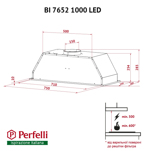 Вытяжка полновстраиваемая Perfelli BI 7652 WH 1000 LED - 11