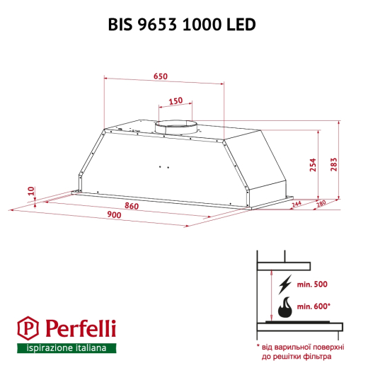 Вытяжка полновстраиваемая Perfelli BIS 9653 I 1000 LED - 11