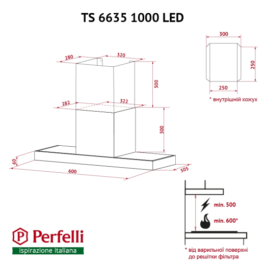 Витяжка Perfelli TS 6635 I/WH 1000 LED - 11