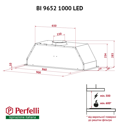 Вытяжка полновстраиваемая Perfelli BI 9652 I 1000 LED - 10