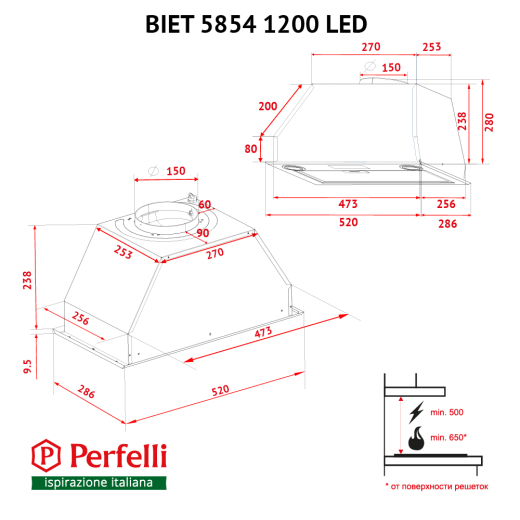 Витяжка повно вбудована Perfelli BIET 5854 WH 1200 LED - 11