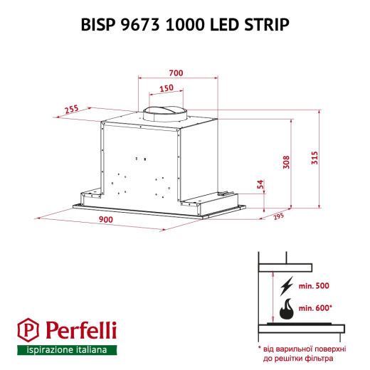 Вытяжка полновстраиваемая Perfelli BISP 9673 BL 1000 LED Strip - 10