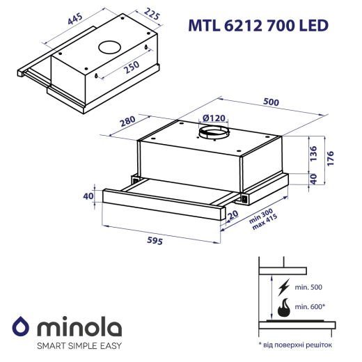 Витяжка Minola MTL 6212 WH 700 LED - 12