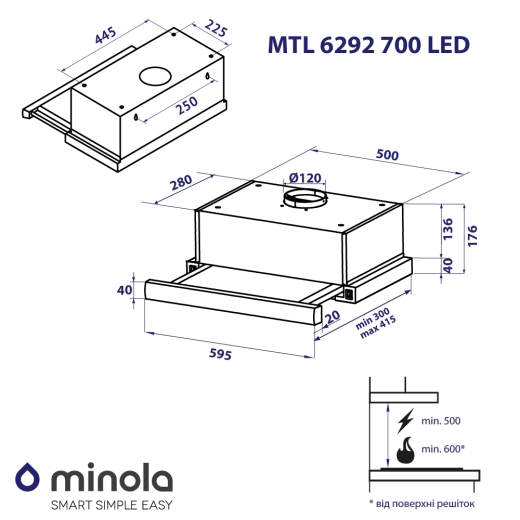 Витяжка Minola MTL 6292 BL 700 LED - 12