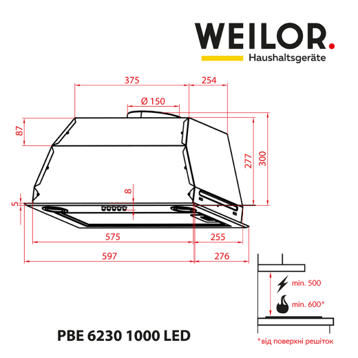 Вытяжка полновстраиваемая WEILOR PBE 6230 SS 1000 LED - 8