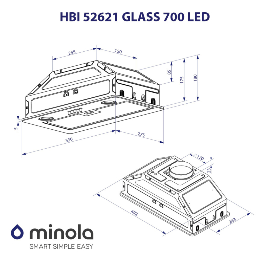 Витяжка повновбудована Minola HBI 52621 WH GLASS 700 LED - 9