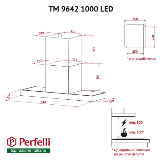 Витяжка Perfelli TM 9642 I/BL 1000 LED - 11