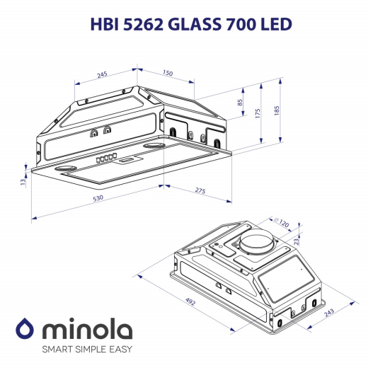 Полновстраиваемая вытяжка  Minola HBI 5262 BL GLASS 700 LED - 9
