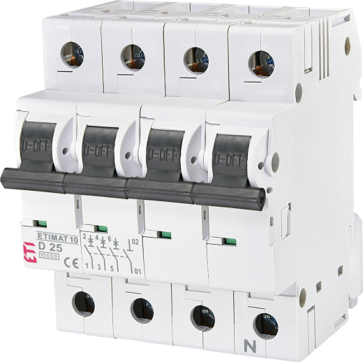 Автоматический выключатель ETI, ETIMAT 10 3p+N D 25А (10 kA) (2156718) - 1