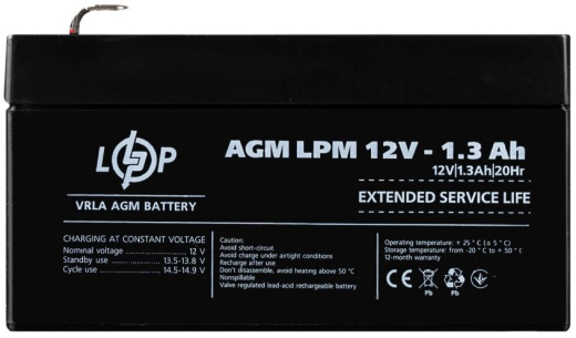 Аккумуляторная батарея LogicPower LPM 12V 1.3AH (LPM 12 - 1.3 AH) AGM - 1