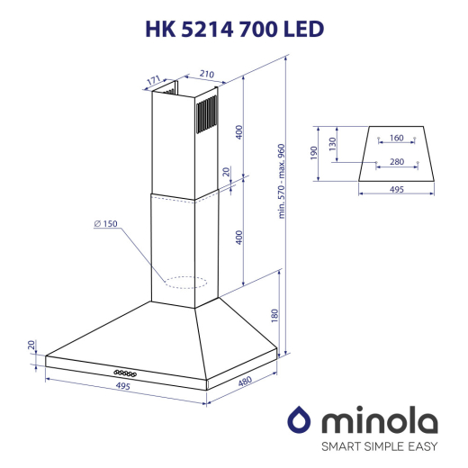 Витяжка купольна Minola HK 5214 I 700 LED - 10