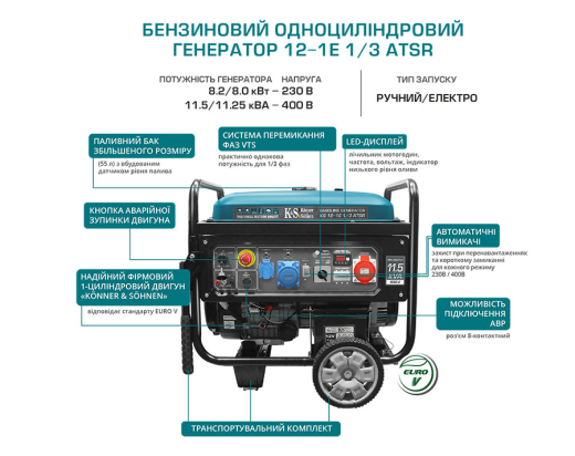 Генератор бензиновый Konner&Sohnen KS 12-1E 1/3 ATSR - 5