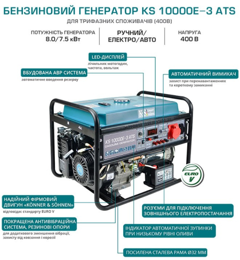 Генератор бензиновий Konner&Sohnen KS 10000E-3 ATS - 8