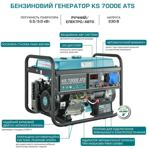 Генератор бензиновий Konner&Sohnen KS 7000E ATS - 8