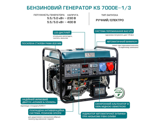 Генератор бензиновый Konner&Sohnen KS 7000E 1/3 - 8