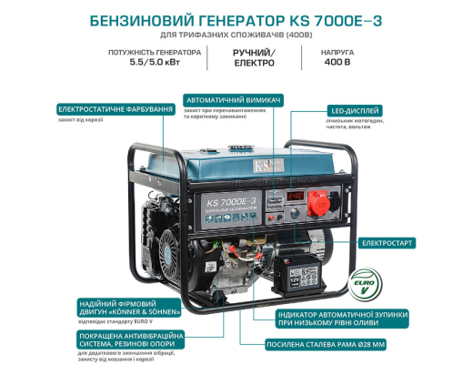 Бензиновий генератор Konner&Sohnen KS 7000E-3 - 8
