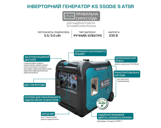 Инверторный генератор KS 5500iES ATSR - 12