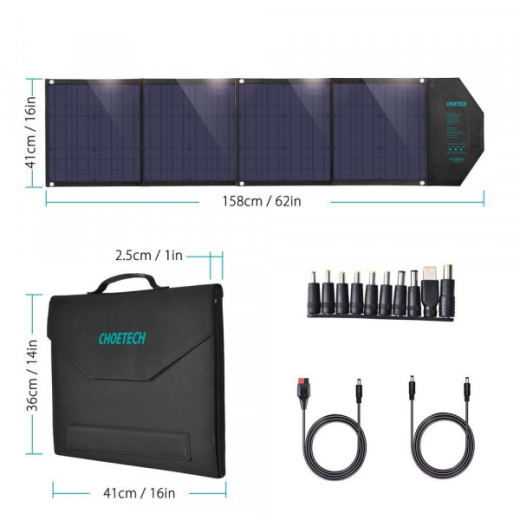 Сонячна панель для повербанка Choetech 80W (158x41см) 5V/2.4A USB + 5V/2.4A QC3.0 + USB-C PD3.0(30W) (SC007) - 6