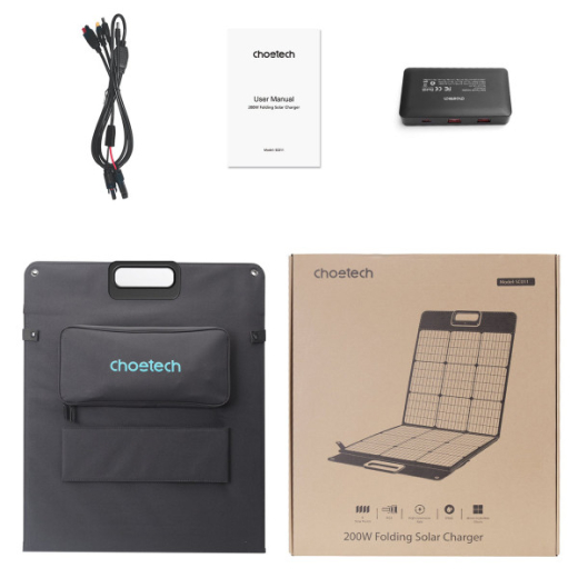 Солнечная панель для повербанка Choetech 200W (243x53см) 1x200W,1*USB QC3.0 18W,1*USB-C PD3.0 45W, 1xUSBA 12W (SC011-BK) - 4