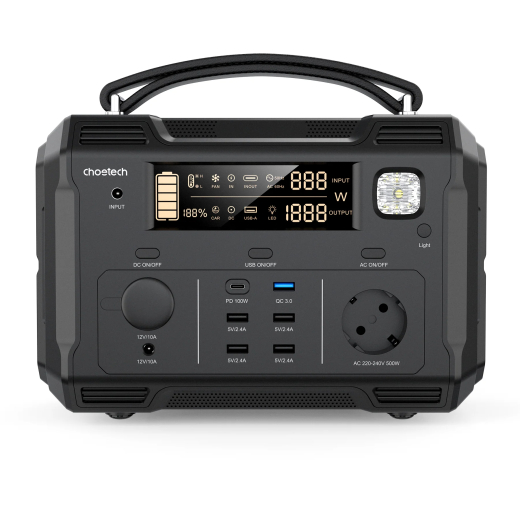 Зарядна станція Choetech BS004 (500Вт/г) QC 3.0, USB-C PD100 Вт (BS004-EU-BK) - 1