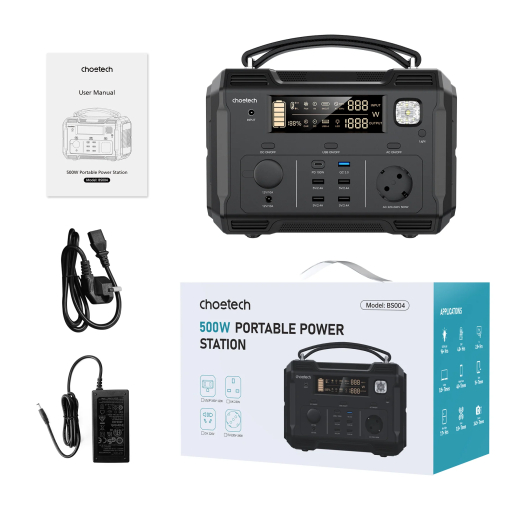 Зарядна станція Choetech BS004 (500Вт/г) QC 3.0, USB-C PD100 Вт (BS004-EU-BK) - 4