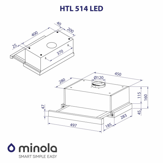 Вытяжка телескопическая Minola HTL 514 BL LED - 10
