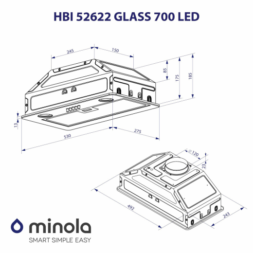 Вытяжка полновстраиваемая Minola HBI 52622 BL GLASS 700 LED - 10