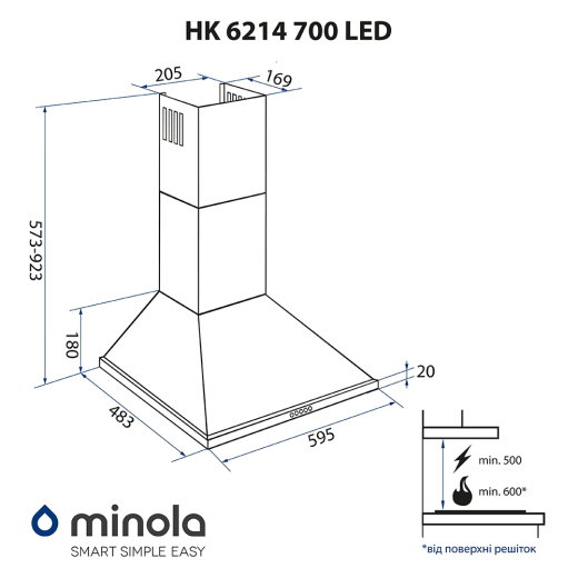 Витяжка кухонна Minola HK 6214 BL 700 LED - 15