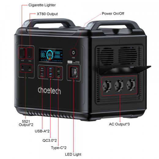 Зарядная станция Choetech BS006 2000Вт (BS006-EU-BK-Z) - 4