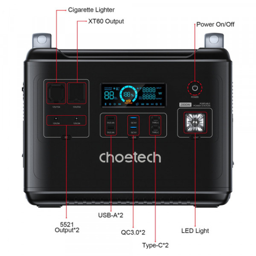 Зарядная станция Choetech BS006 2000Вт (BS006-EU-BK-Z) - 5