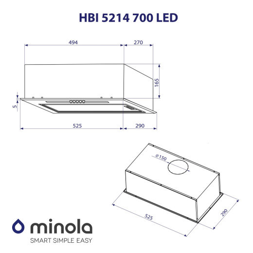 Витяжка повновбудована Minola HBI 5214 BL 700 LED - 10