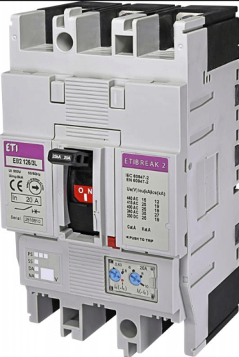 Автоматичний вимикач ETI, EB2 125/3L 20A (25kA, (0.63-1) In/(6-12) In) 3P - 1