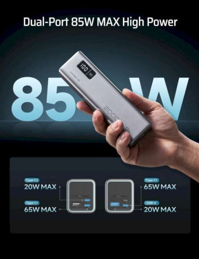 Зовнішній акумулятор (павербанк) Cuktech PB200 20000mAh 85W 2C1A Grey - 2
