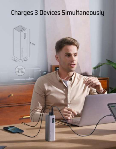 Зовнішній акумулятор (павербанк) Cuktech PB200 20000mAh 85W 2C1A Grey - 4