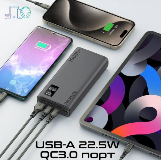 Зовнішній акумулятор (павербанк) Promate Bolt-20PD 20000mAh Black (bolt-20pd.black) - 5