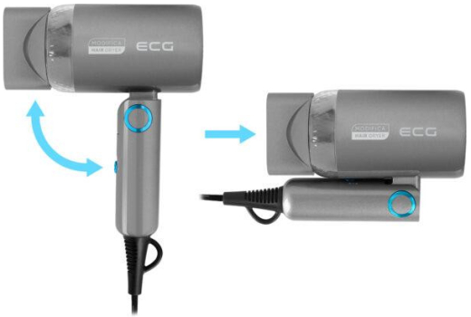 Фен дорожній (зі складною ручкою) ECG Modifica Grigio Piccolo - 6