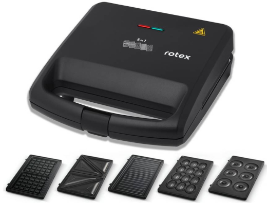 Мультимейкер (бутербродница-вафельница-гриль-орешница-кексница) Rotex RSM225-B - 3
