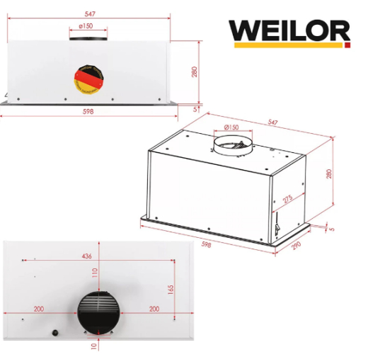 Вытяжка встраиваемая Weilor LUMINA WBG 66 WHITE - 5