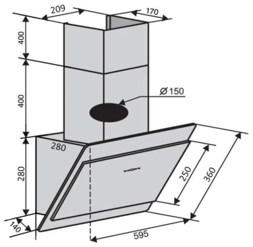 Витяжка похила Ventolux VIENNA 60 BG (800) TC MS - 4